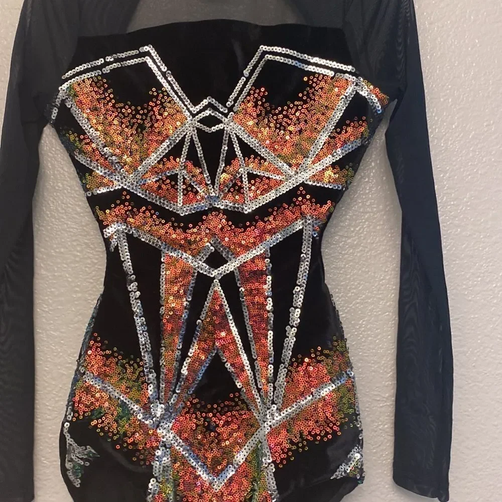 Weissman elite dance solo costume black velvet sequin Baby I'm Yours 14584 SA